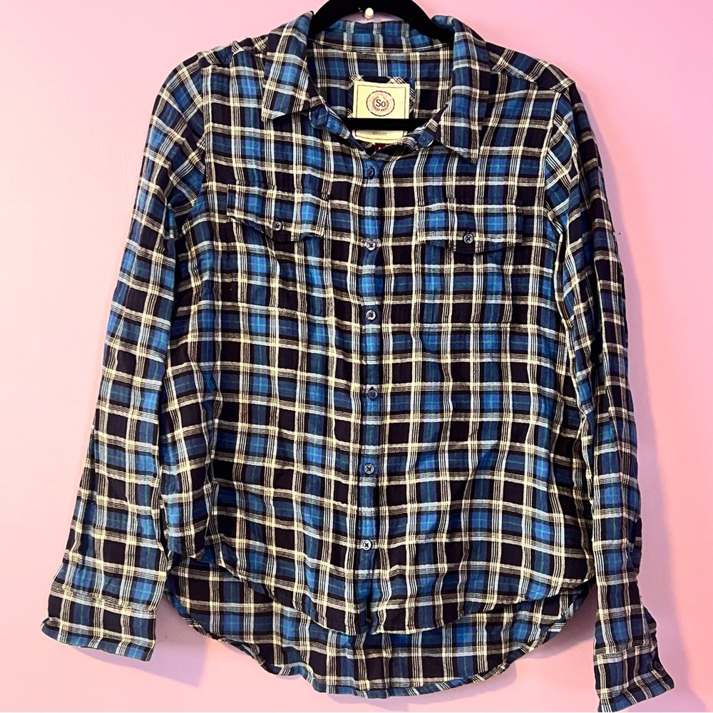 SO Juniors Blue Flannel Button Down
